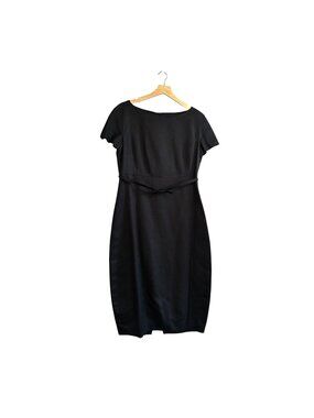 Barneys New York Black Silk Midi Dress Size 12 US/46 IT Cap Sleeves Empire Waist